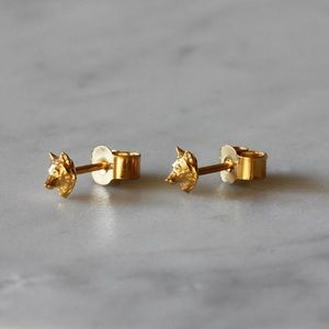 SOLD Tiny gold wolf stud earrings
